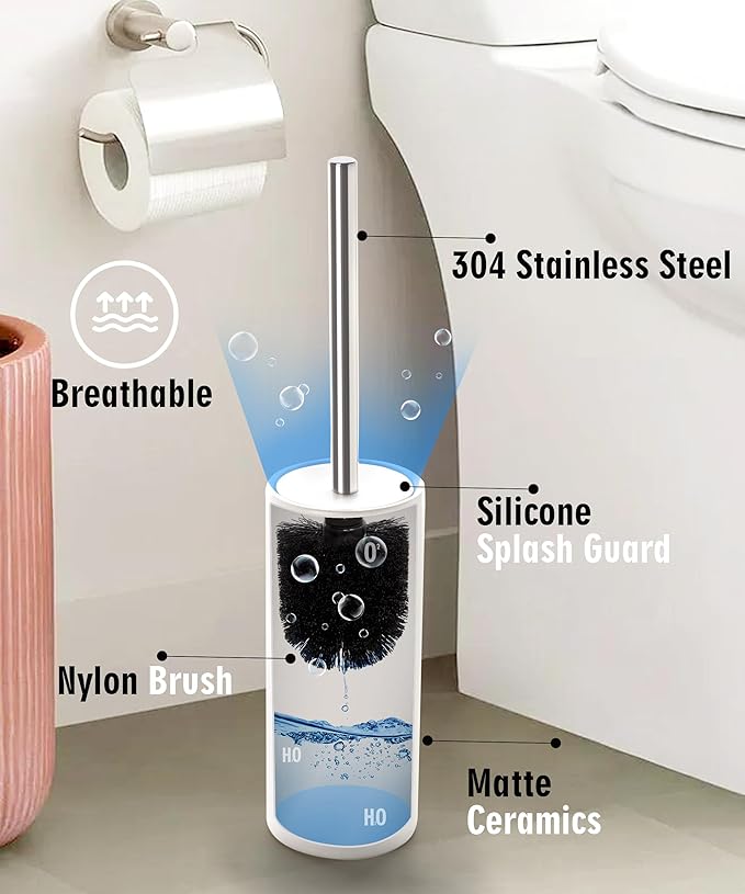 Matt White Ceramic Toilet Brush and Holder Set, Freestanding Toilet Bowl - Image 5