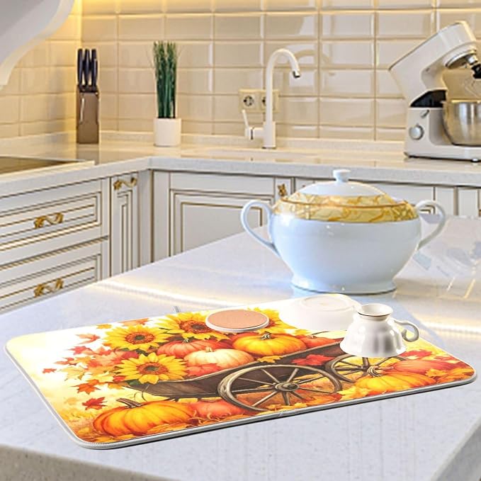 Pumpkin Sunflower Autumn Thanksgiving Dish Drying Mat - Image 2