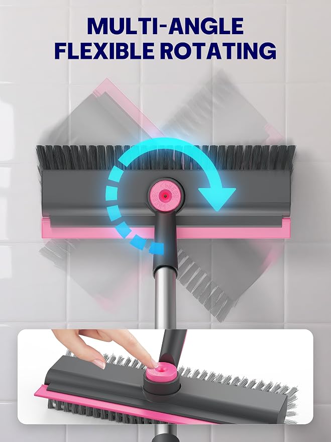 Floor Scrub Brush with Long Handle, 3 in 1 Multi-angle Swivel Right Angled - Image 2
