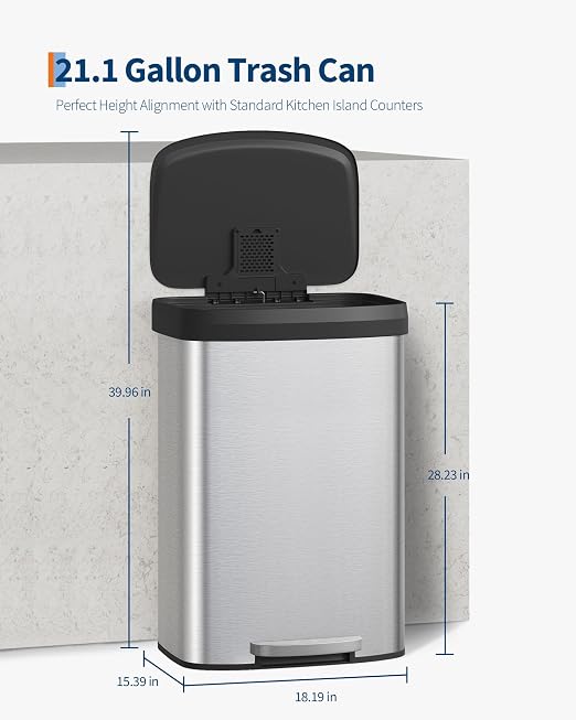 Garvee 21 Gallon / 80 Liter Stainless Steel Trash Can - Image 6