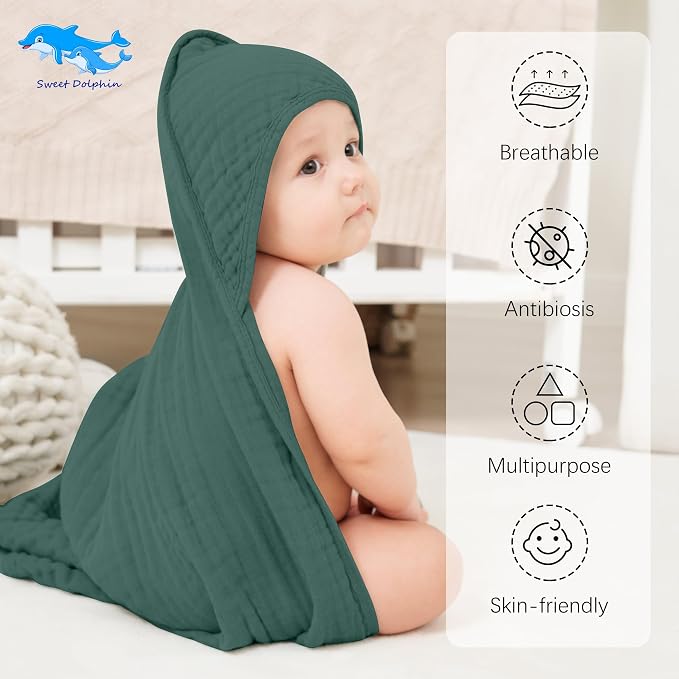SWEET DOLPHIN Muslin Hooded Baby Bath Towels - Image 2