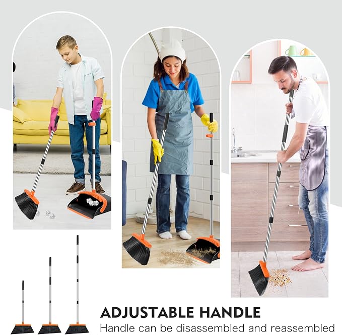 Broom and Dustpan Set, 55-in Long Adjustable Handle Broom - Image 7