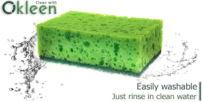 Green Multi Use Scrub Sponge. Made in Europe. 9 Pack, 4.3x2.8x1.4 inches. - Image 3