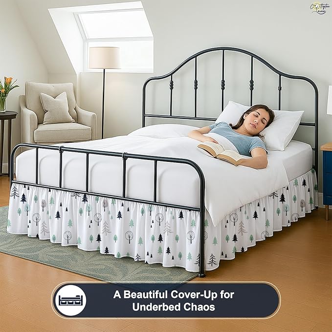 Cottington Lane Ruffled Bed Skirt King Size with Split Corner, Brushed Microfiber Hotel Quality Dust Ruffle, 15 Inch Drop Gathered Bedskirt, Soft, Stylish, Shrink & Fade Resistant, Winter Forest