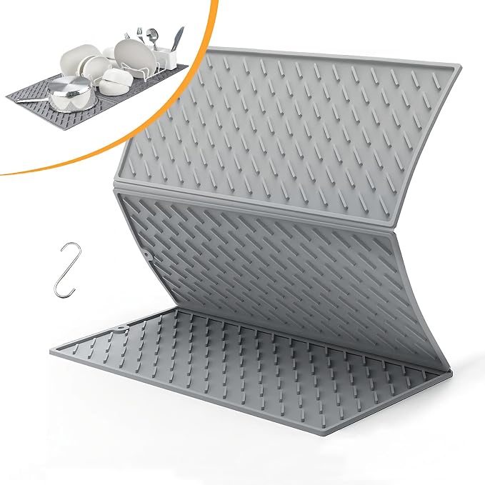 Silicone Dish Drying Mat for Kitchen Counter, Collapsible Trifold Large Dish by Puliyunxiang