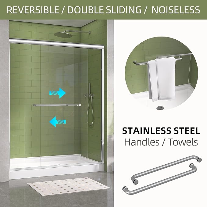 GETPRO Sliding Shower Door 50-54 in. W x 72 in. H Semi-Frameless Bypasss Double - Image 2
