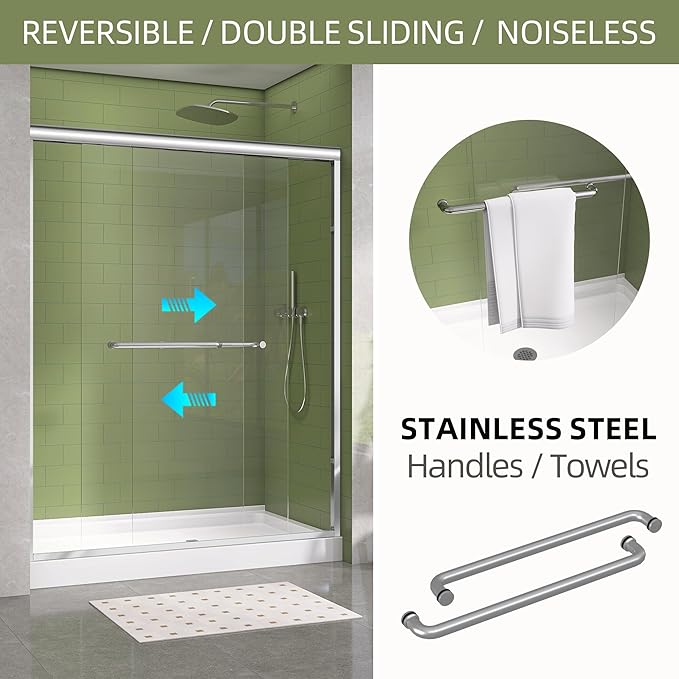 GETPRO Shower Door 68-72 in. W x 72 in. H Double Sliding Semi-Frameless Bypasss - Image 4