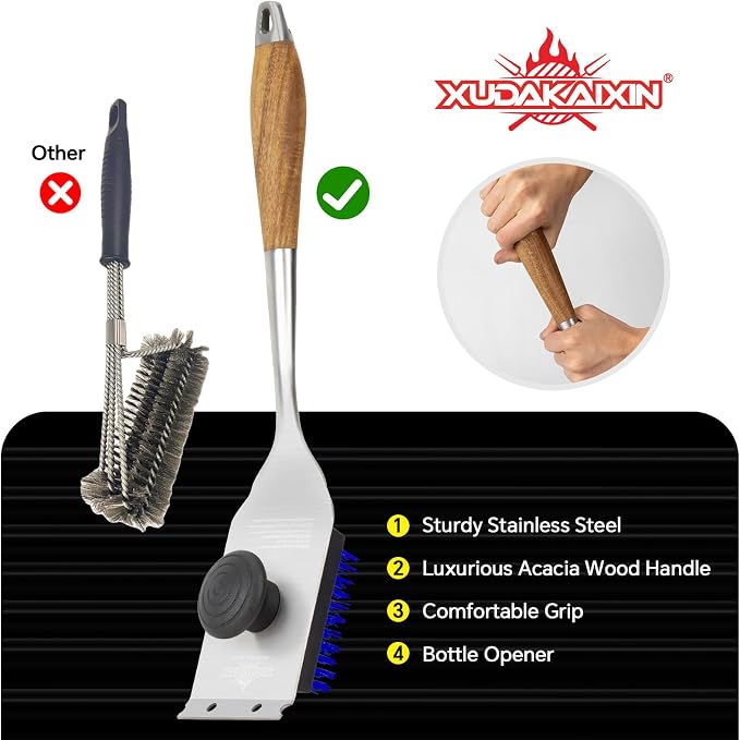 Grill Brush and Scraper, Dual Grip Design, Extra Strong BBQ Cleaner Accessories - Image 3