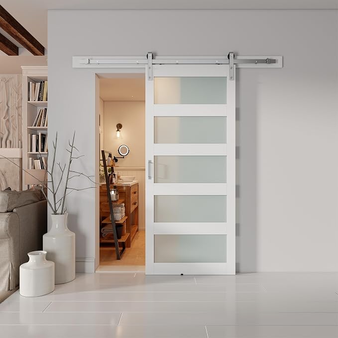 38'' x 84'' Glass Barn Door and 6.6 Ft Brushed Nickel Hardware Kit Included - Image 7