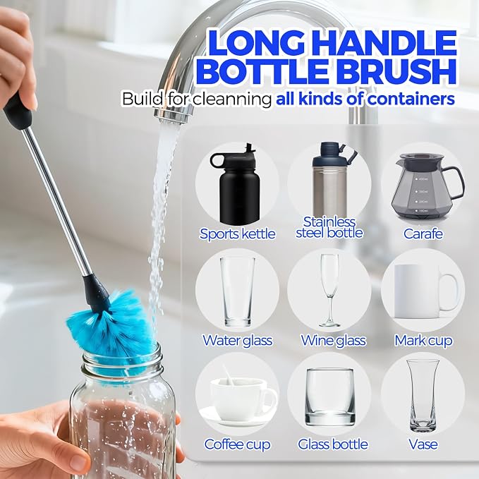 Holikme 6 Pack Bottle Brush Set, 14.5" Long Handle Stainless Steel Bottle - Image 2