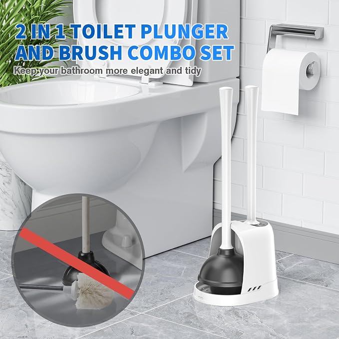 Toilet Plunger and Brush, Silicone Bowl Brush and Heavy Duty Toilet Plunger Set - Image 7