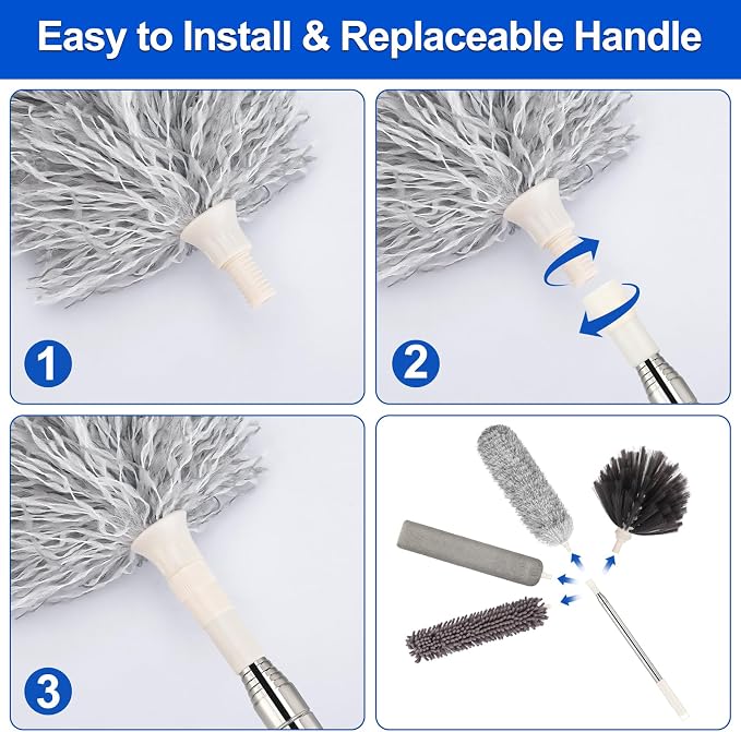 Microfiber Duster with Extension Pole 30 to 100 Inches, Washable Dusters - Image 3