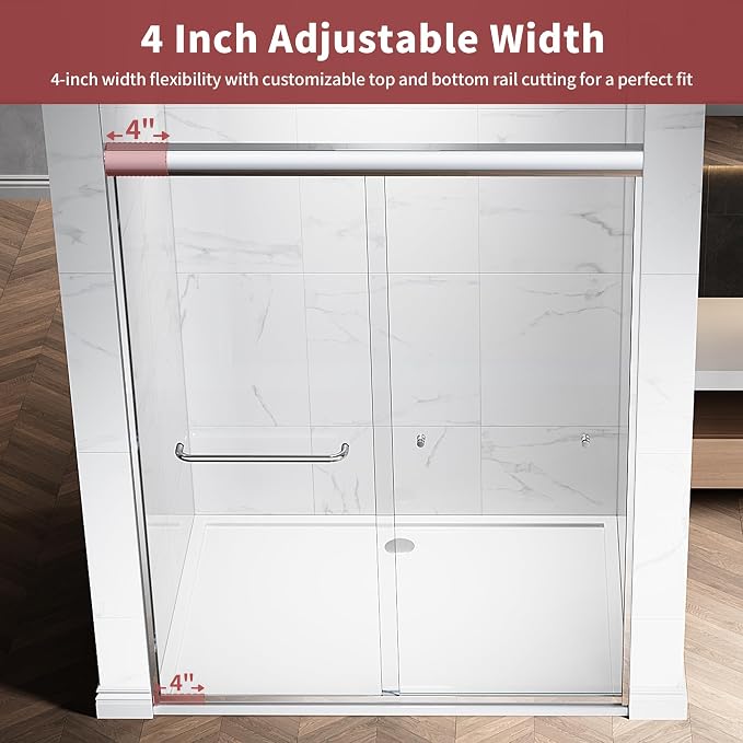 44-48" W x 72" H Semi-Frameless Double Sliding Glass Shower Door, 1/4" Clear - Image 5