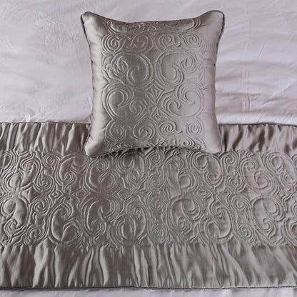 The HomeCentric Decorative Silver Twin 53 x 18 inch Bed Runner Without Pillow Cover, Satin Quilted Bed Scarf, Abstract Modern - Silver Soft