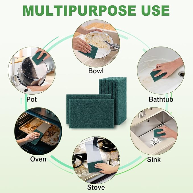 200 Pack Green Scrubbing Pads, Heavy Duty Scouring Pads, Dish Scrubber Reusable - Image 5