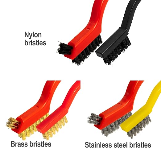 6Pcs Wire Brush Set, Stainless Steel/ Brass/ Nylon Bristle Brushes - Image 6