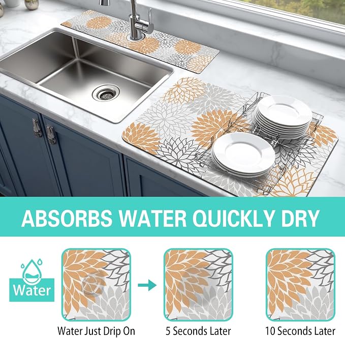 Dish Drying Mat for Kitchen Counter Matt, Super Absorbent Non-slip Rubber Backed - Image 3