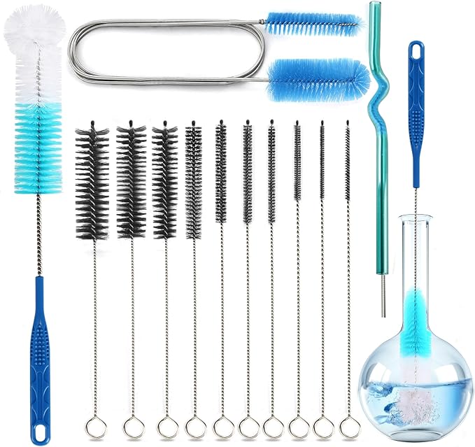 12 Pack Glass Tube Pipe Cleaner Set, 17 Inch Long Handle Nylon Brush by AnDocK