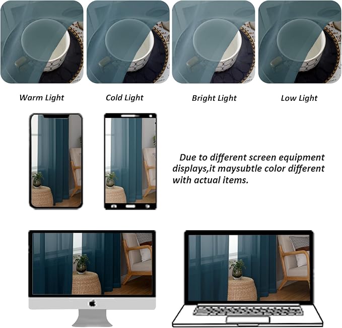 Chyhomenyc Sheer Stone Blue Tier Curtains 24 Inch Length, Small Window Curtains - Image 6