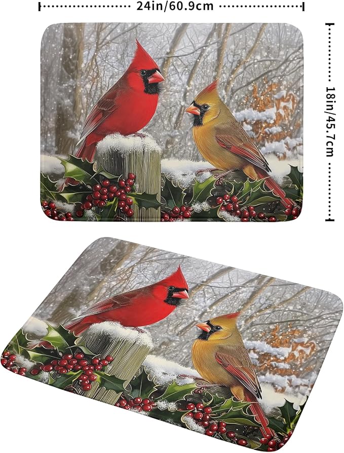 Winter Birds Dish Drying Mat Red Berry Dish Drainer Rack Mat Microfiber - Image 2