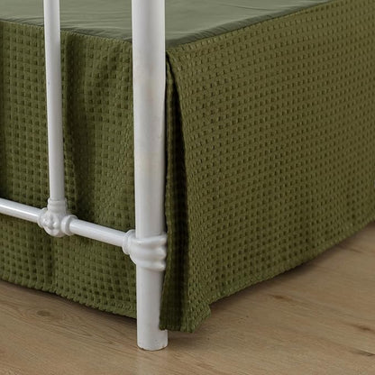 Bed Skirt - Full Size Bed Skirts 18 Inch Drop with Split Corners, Pleated Waffle Weave Bed Skirt, Tailored Dust Easy Fit, Machine Washable, Green, 18" Full