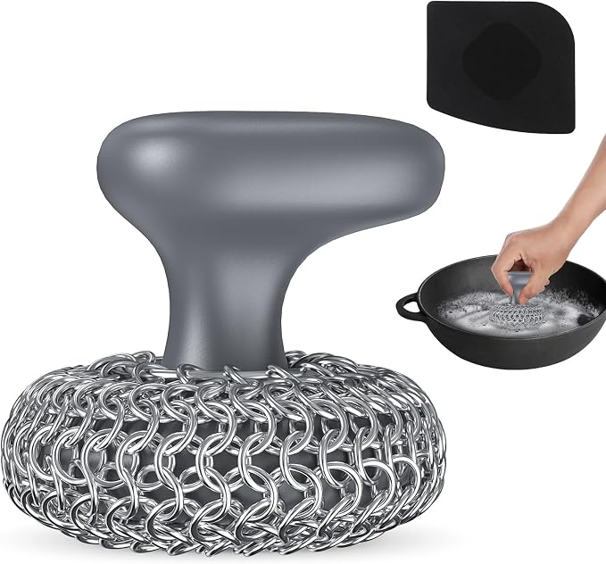 Cast Iron Scrubber | Dish Scrub Brush | 316 Cleaner Chainmail Scrubber by Purgreat