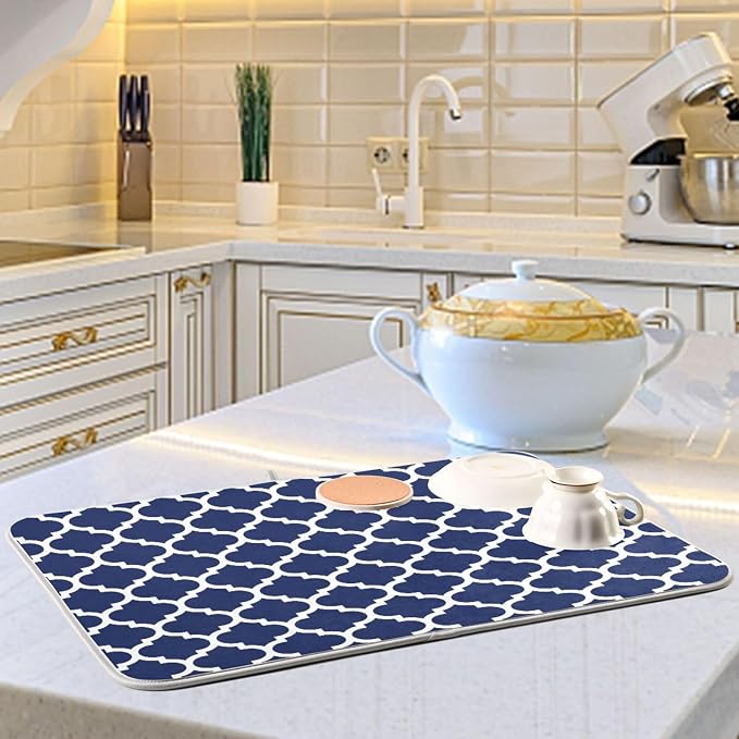 Navy Blue Trellis Lattice Dish Drying Mat - Image 6