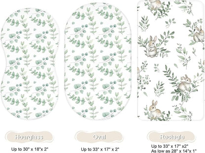 Bassinet Sheets for Baby Girls Boys 2 Pack, Fitted Baby Mattress Sheet for Rectangle, Oval, Hourglass Bassinet Mattress, Breathable Cozy & Universal Fit (Forest Friends)