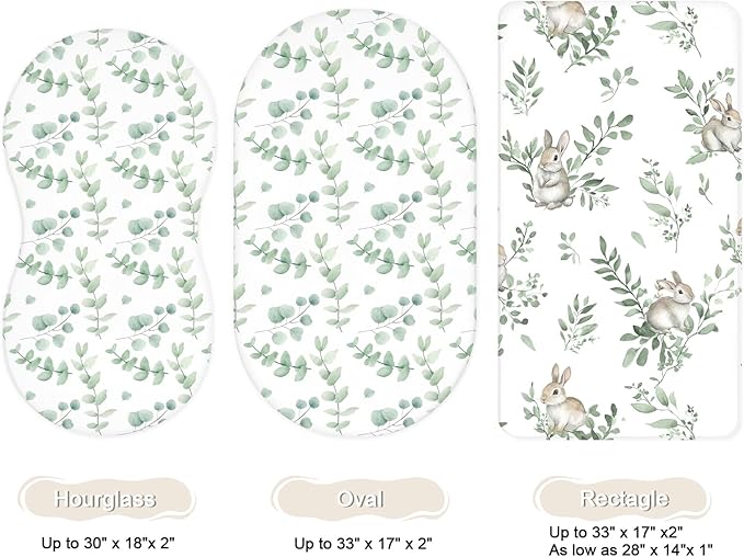 Bassinet Sheets for Baby Girls Boys 2 Pack, Fitted Baby Mattress Sheet for Rectangle, Oval, Hourglass Bassinet Mattress, Breathable Cozy & Universal Fit (Butterfly Dance)