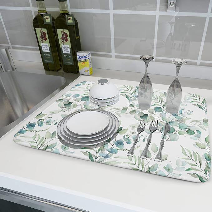 Sage Green Leaves Dish Drying Mats - Image 6