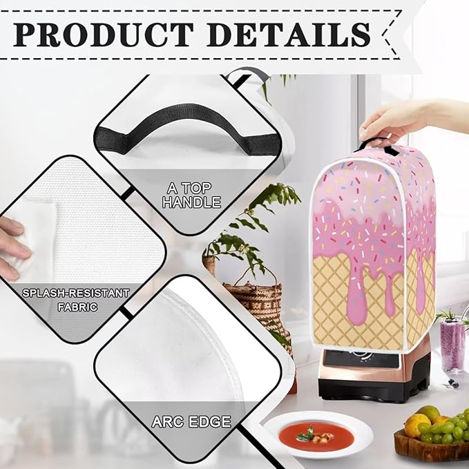 Blender Cover Kitchen Blender Dust Covers Food Processor Dust Proof Stand Mixer Case Coffee Maker Appliance Cover for Home Kitchen Indoor, Waffle Ice Cream Print