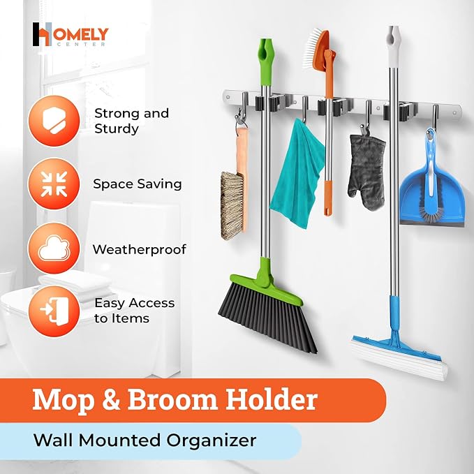 Mop and Broom Holder Wall Mount – Heavy-Duty Closet Organizer - Image 3