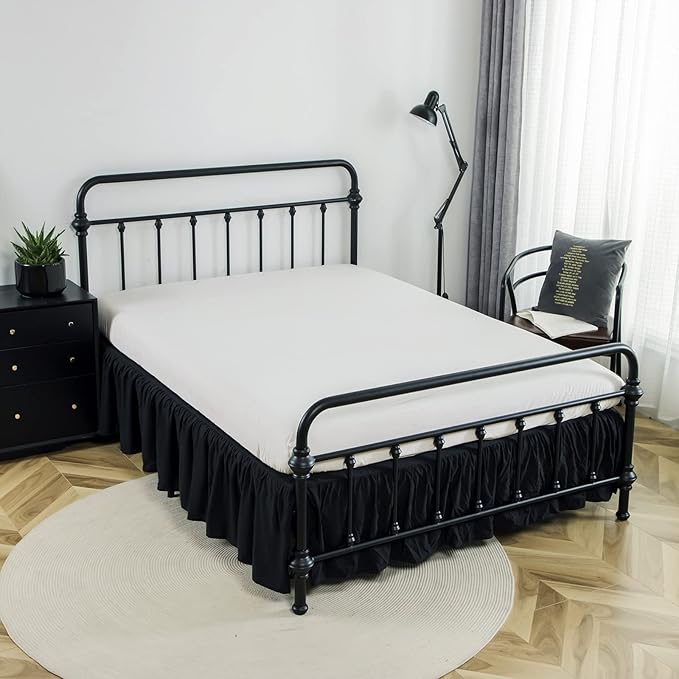 Bed Skirt Twin Size Ruffled Bed Skirt with Split Corners, 14 Inch Drop Dust Ruffle Bed Skirts with Platform, Black