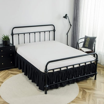 Bed Skirt Twin Size Ruffled Bed Skirt with Split Corners, 14 Inch Drop Dust Ruffle Bed Skirts with Platform, Black