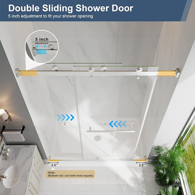 Frameless Double Sliding Shower Doors, 49-54" W x 76" H Shower Glass Door - Image 5