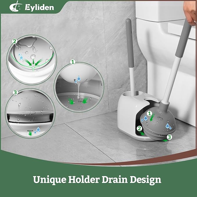 Eyliden Toilet Plunger & Brush Set, Upgrade 3-Step Suction Cup - Image 5
