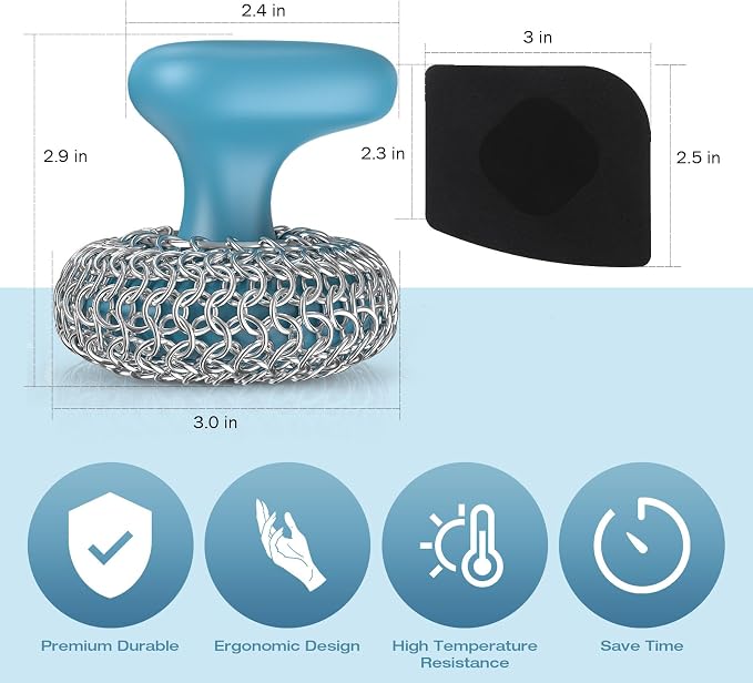 Cast Iron Scrubber | Dish Scrub Brush | 316 Cast Iron Cleaner Chainmail Scrubber - Image 4