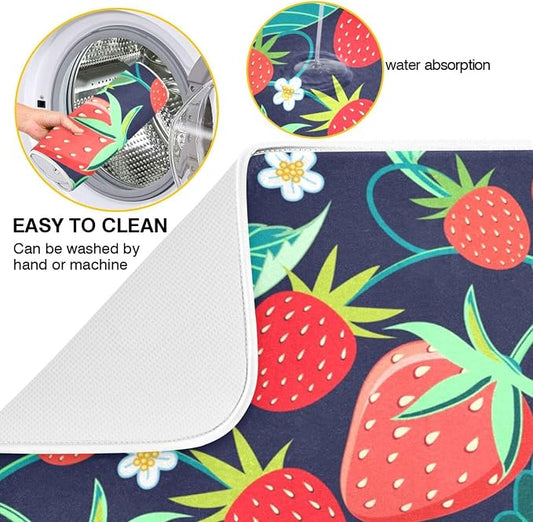 Tarity Green Leaves Red Strawberries Dish Drying Mat - Image 2