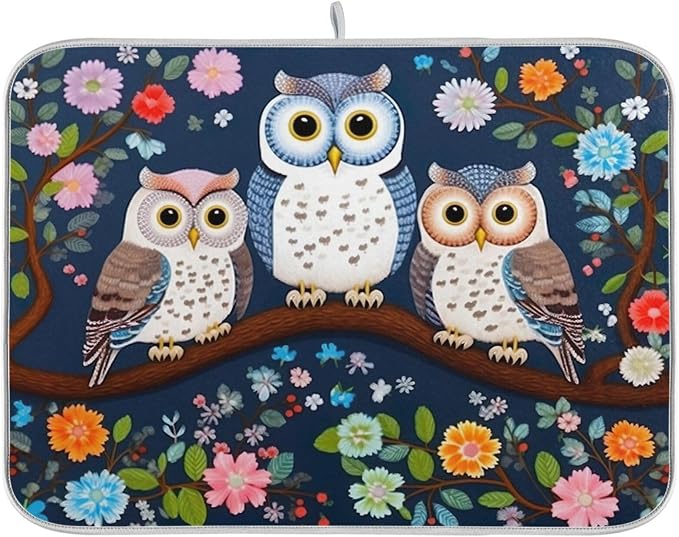 Dish Drying Mat Kitchen Counter Absorbent Three Owls Coffee Sink Mat Dish by Unknown