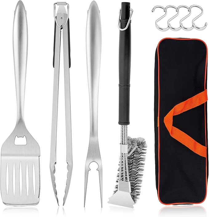 HaSteeL Grilling Utensil Set 18in, Stainless Steel BBQ Accessories Tools by HaSteeL
