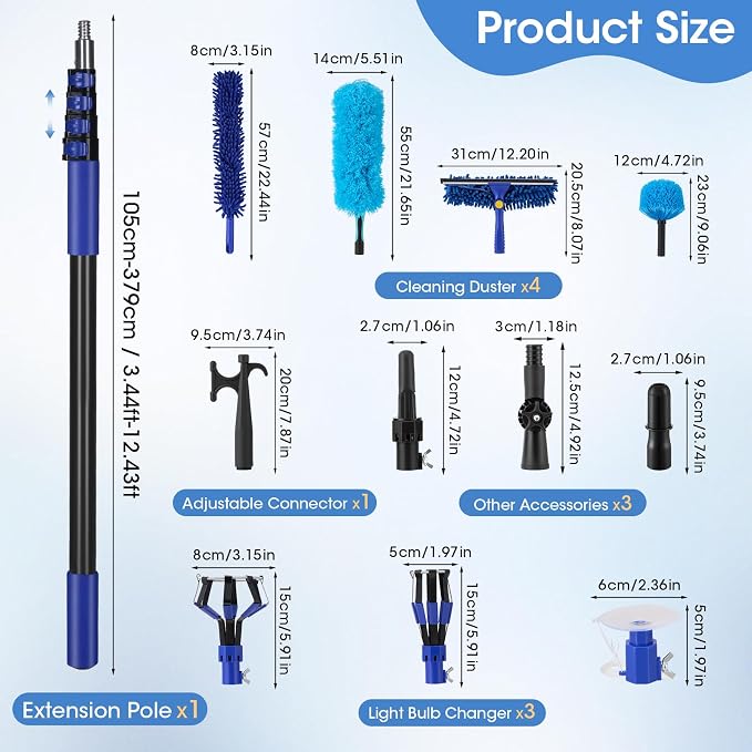 Light Bulb Changer for High Ceilings, 3.4-12.4FT Extension Pole Telescopic - Image 2