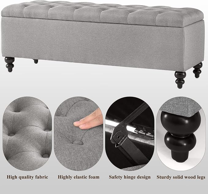 Storage Ottoman 50.2 Inches Upholstered Fabric Bench，Button Tufted - Image 7