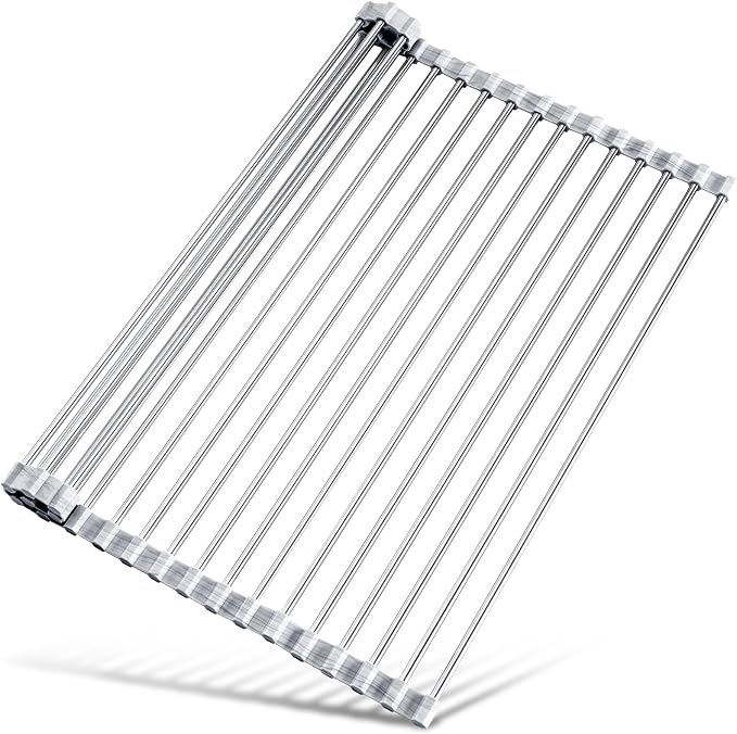 Tomorotec Stainless Steel Roll-Up Dish Drying Rack Marble Color Silicone Edges by Tomorotec
