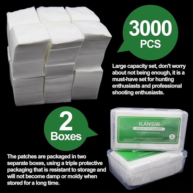 3000/1500PCS Gun Cleaning Patches+CLP Oil, Professional Wipes - Image 2