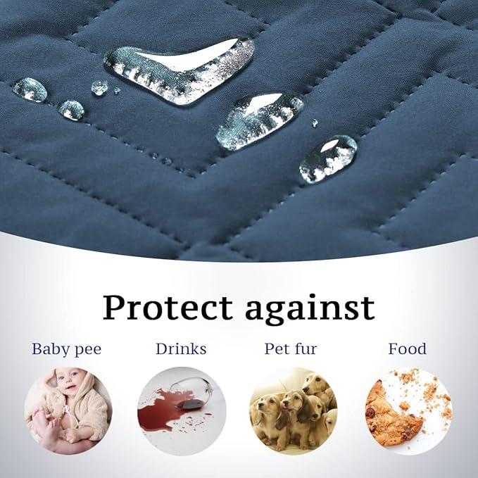 H.VERSAILTEX Futon Cover Reversible Sofa Slipcover Furniture Protector Water Resistant 2 Inch Wide Elastic Straps Sofa Bed Pets Kids Dog Cat Fit Sitting Width Up to 70"(Futon, Dark Blue/Beige)