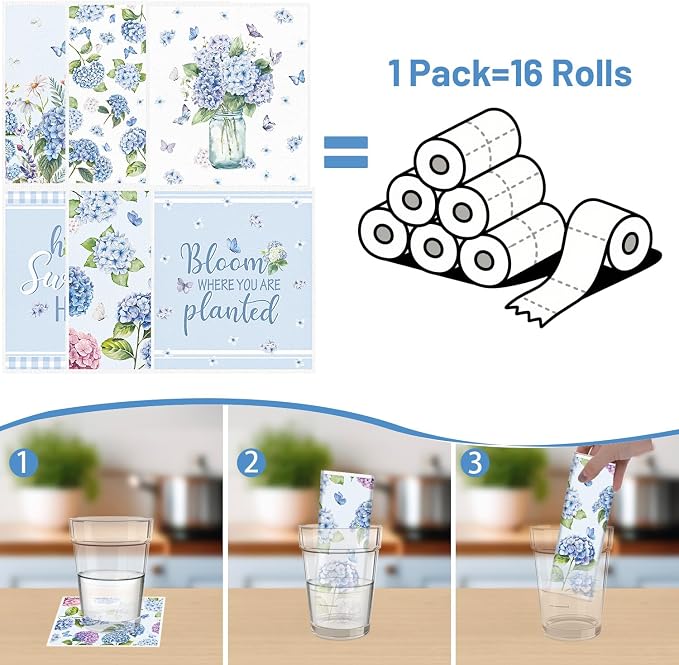 Floral Swedish Dishcloths for Kitchen, 6 Pack Blue Hydrangea Reusable Dish - Image 3
