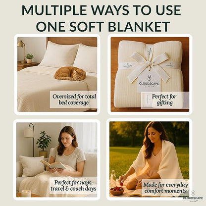 Cloud Scape Linen Extra Large 4 Layer Muslin Throw Blanket - 100% Cotton Gauze, Lightweight & Breathable All Season, Pre-Washed, for Couch & Bed, 50x70, Ivory