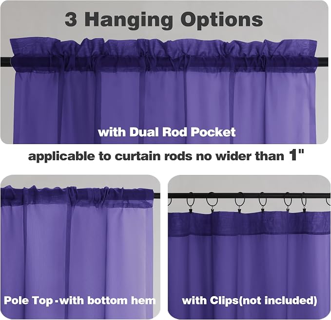 Chyhomenyc Purple Sheer Curtains 72 Inch Length 2 Panels, Light Filtering Soft - Image 2