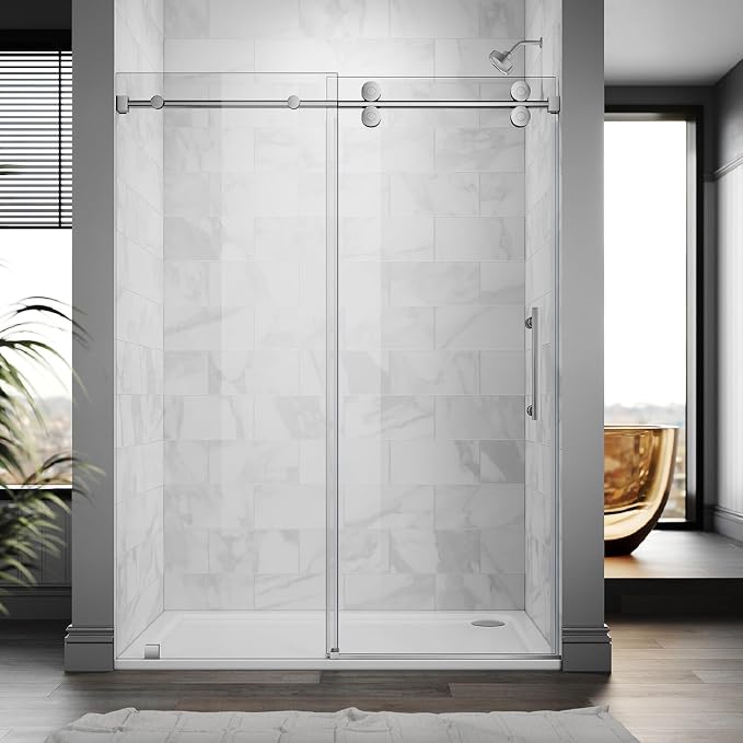 56-60 Inch x 84 Inch Sliding Frameless Shower Door, 3/8" Tempered Glass - Image 7