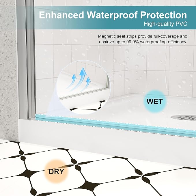 Frameless Pivot Shower Door 36"-38" Wx72 H, 1/4" Clear Nano Coated Tempered - Image 5